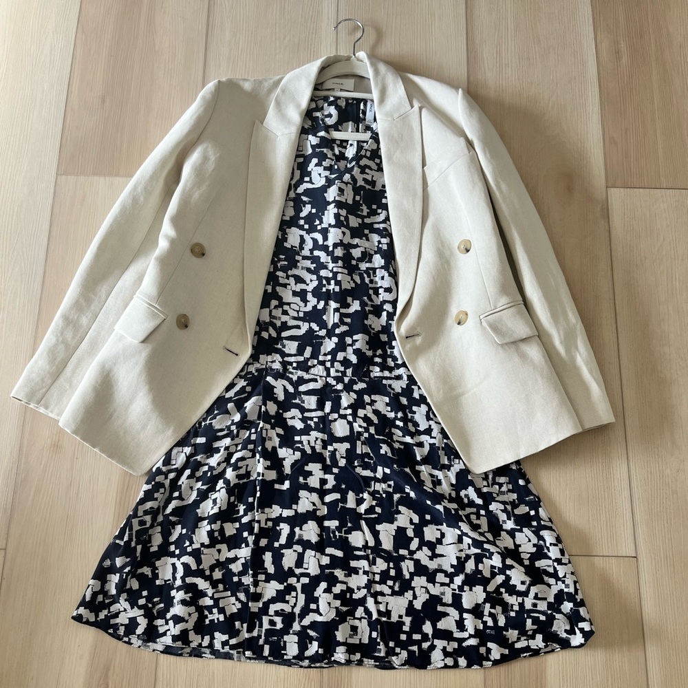 Cream Blazer with Black and White Dress